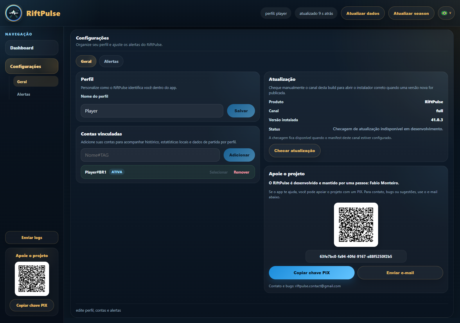 RiftPulse Full general settings preview